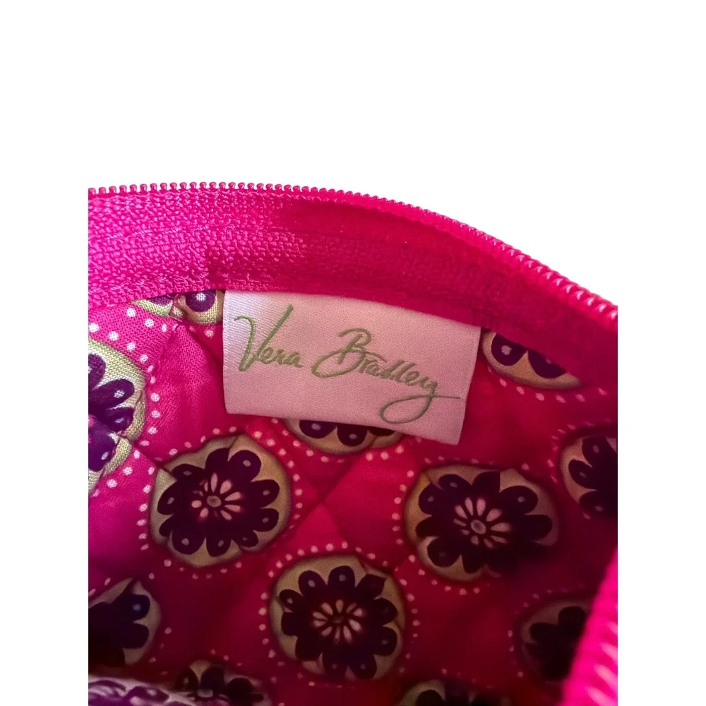 Vera Bradley Coin Purse Pink Purple Paisley Quilted Floral Zip Pouch Ribbon Pull